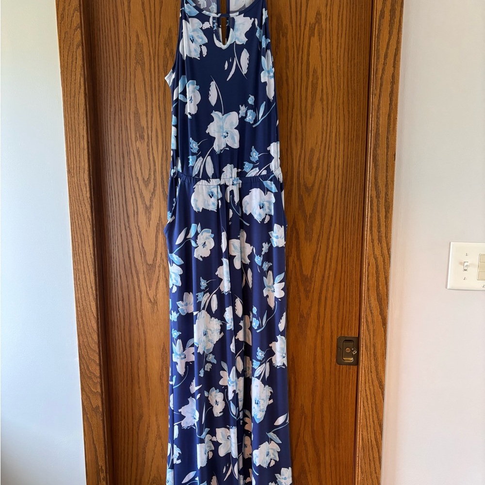 Market & Spruce Navy Blue Floral Jumpsuit